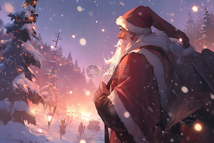 圣诞老人在冬季仙境中穿行图片