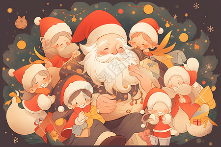 可爱圣诞老人和一群孩子图片
