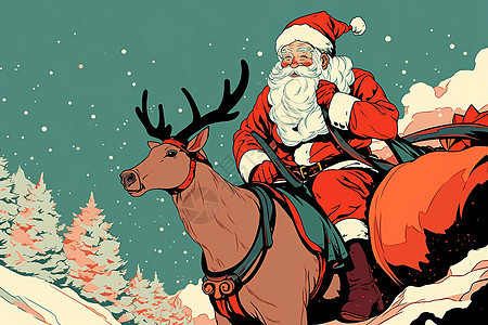 圣诞老人和他的驯鹿图片