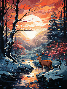 冬日林间鹿群图片