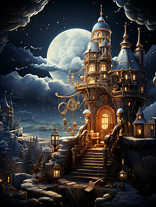 月下城堡背景图片