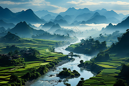 山川田园自然风景背景图片