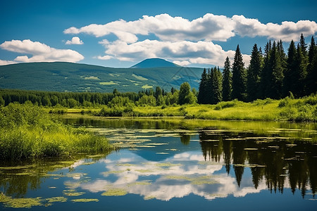 夏季山川湖泊的美丽景观图片