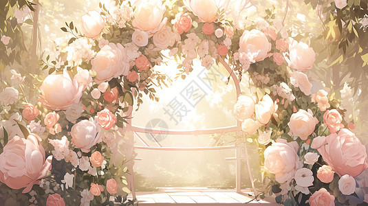 花香缭绕的浪漫拱门图片