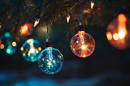 圣诞树上的彩灯背景图片