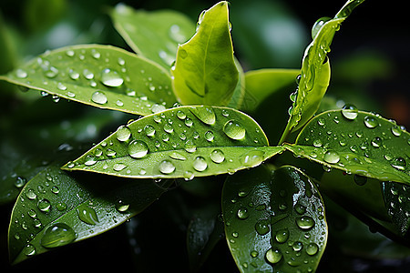 植物叶上的水滴背景图片