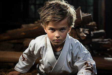 专注跆拳道学习的小男孩图片