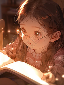 阳光下专注地阅读小女孩图片
