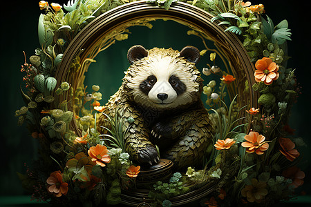 灌木丛里的熊猫背景图片