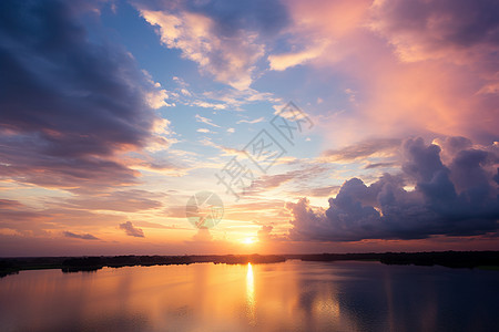 美丽的湖泊日落图片
