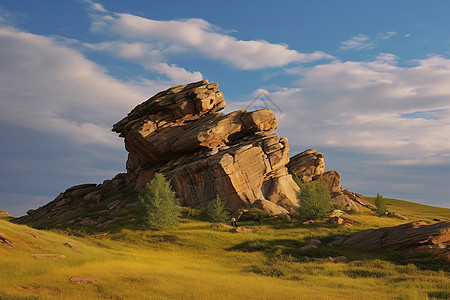 落日下的岩石风景背景图片
