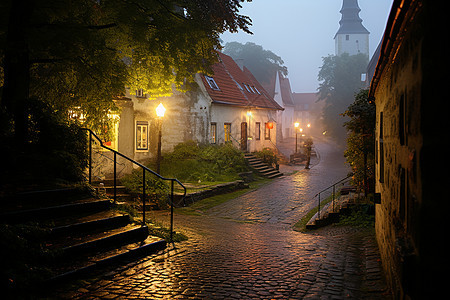 夜色中的石头街巷图片