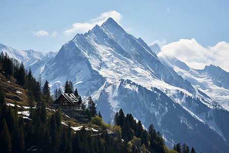 山间的小屋背景图片