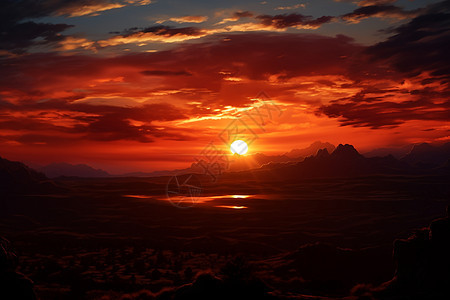 夕阳染红山巅图片