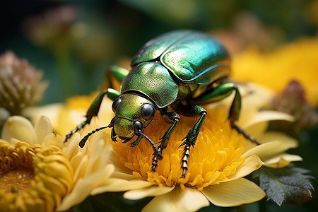 金属光泽的绿色甲虫图片