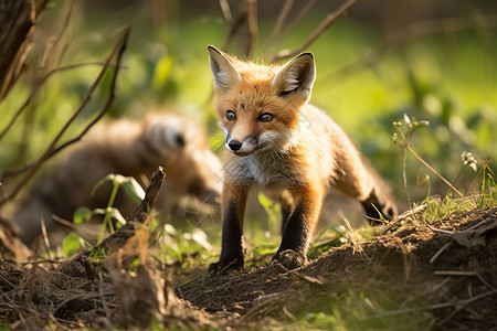 小狐狸在草地上图片