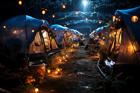 夜晚的帐篷营地图片