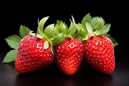 美味诱人的三颗草莓图片