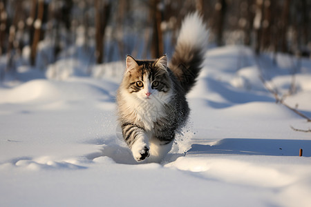 猫咪图片冬日奔跑的猫咪背景