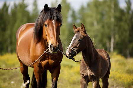 两匹马站在草地上图片