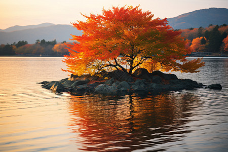 秋日山水湖畔背景图片