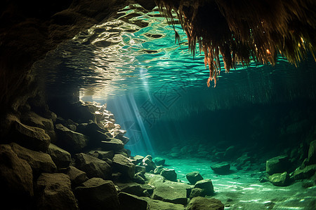 神秘的海底洞穴背景图片
