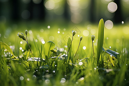 清晨的微雨洒下草地图片