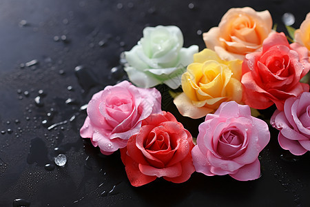 水滴落在玫瑰花上图片