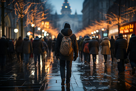 夜晚城市街头的人群背景图片