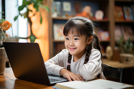 互联网在线学习的小女孩背景图片