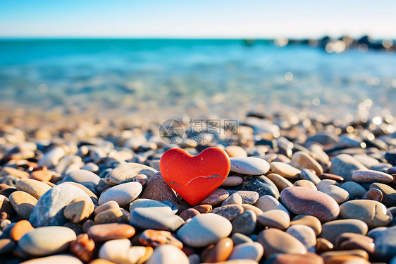 激情海滩上的浪漫心形图片