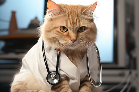 医生装扮的宠物猫咪背景图片