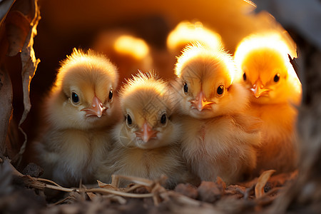 巢穴中孵化的小鸡图片