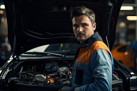 修理汽车的男人背景图片