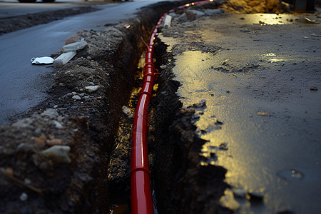 地下埋设的红色管道图片
