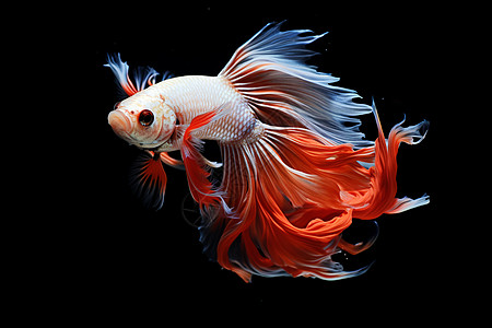 一条游动的红尾巴的鱼图片
