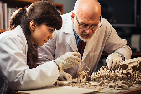 生物学家研究化石图片