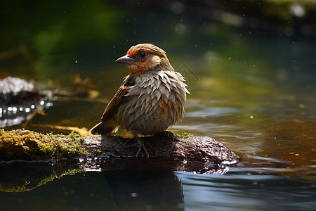 池塘间一只鸟儿图片