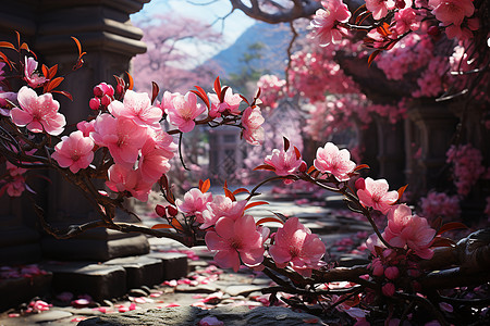 粉色花樱树图片