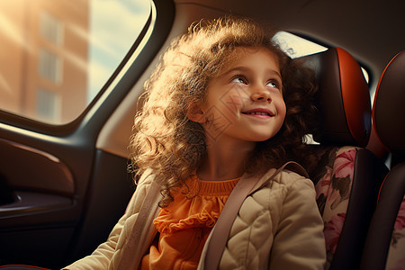 车上开心的孩子图片
