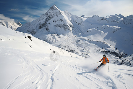 户外运动冬季山间的高山滑雪爱好者背景