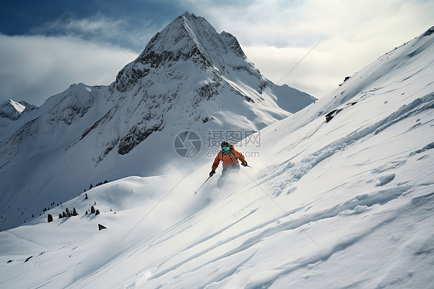 危险的冬季高山滑雪运动图片