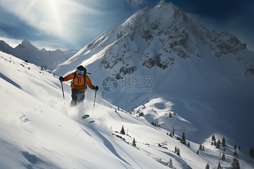 冬季高山滑雪的爱好者图片