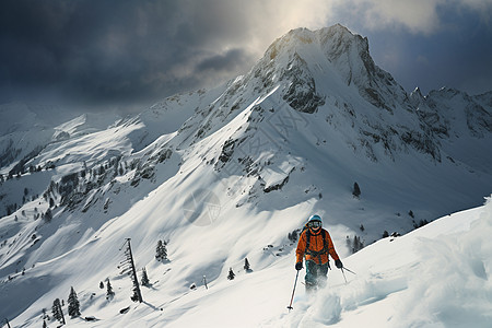 冬季雪山上的登山者图片