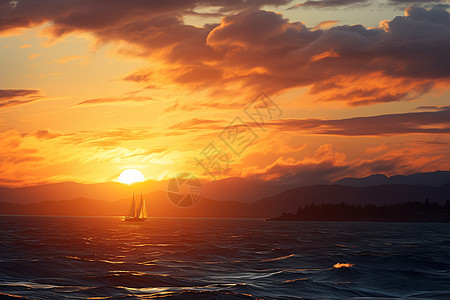 大海上的日落景观图片