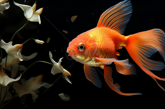 鱼缸中飘逸的金鱼图片
