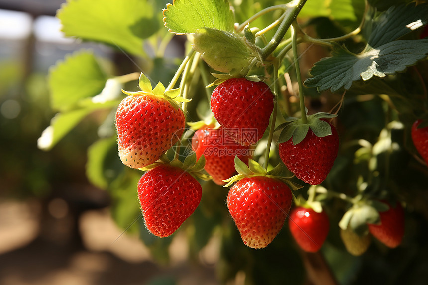 农场中等待采摘的草莓图片