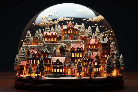 冬季梦幻的村庄水晶球背景图片
