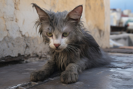 街道上沾满污渍的小猫图片