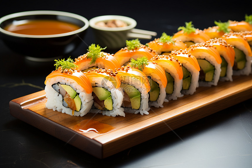 精致摆盘的日式三文鱼寿司图片